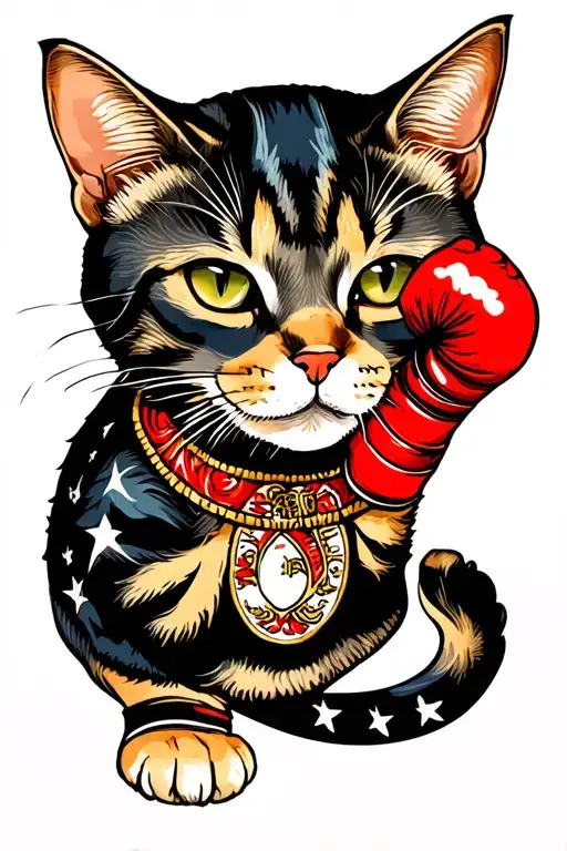 cat muay thai fighter tattoo design idea
