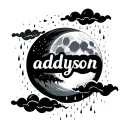 the name "addyson" with a full moon on cloud with rain tattoo design idea