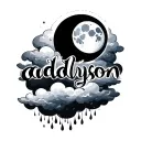 the name "addyson" with a full moon on cloud with rain tattoo design idea