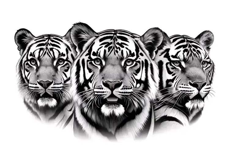 tiger and 6 cubs face only way tattoo design idea
