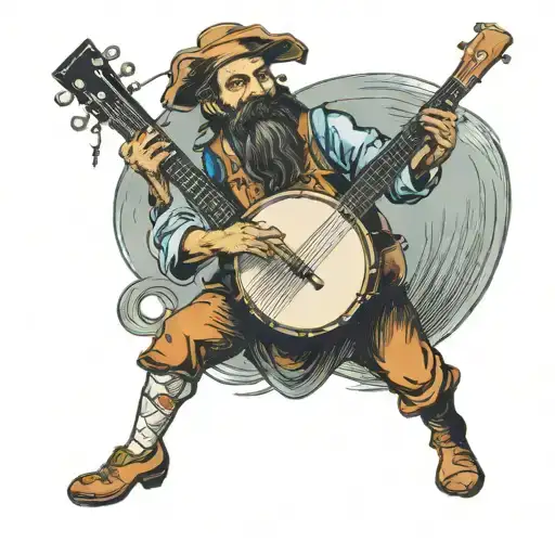 bard playing banjo tattoo design idea