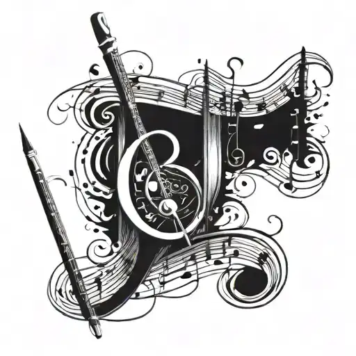 Combine a drawing pad and a musical staff in a creative tattoo tattoo design idea