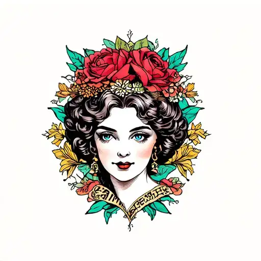 Lady head tattoo design idea