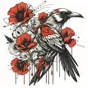 skeleton bird with poppy tattoo design idea