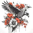 skeleton bird with poppy tattoo design idea
