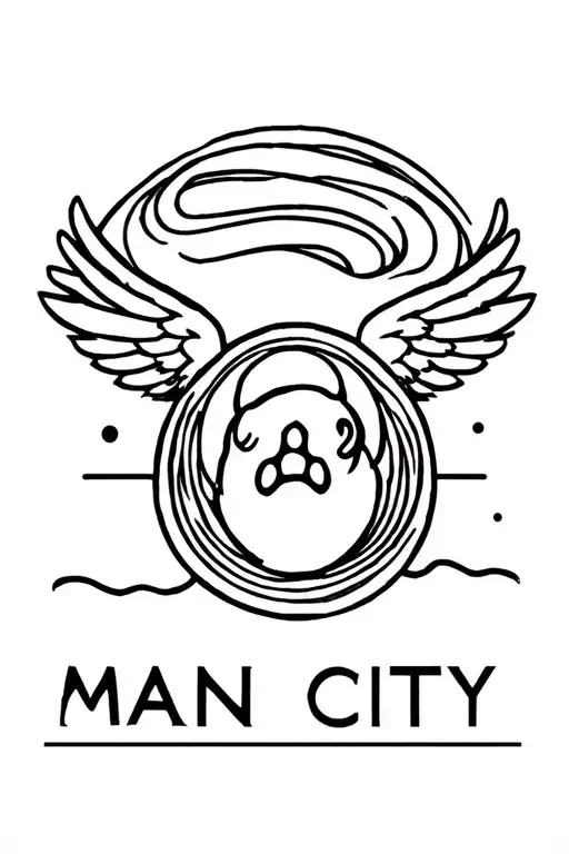 fine line with a dot, then below a dog paw print, then a line below that - add around it man city eagle wings, blue moon tattoo design idea