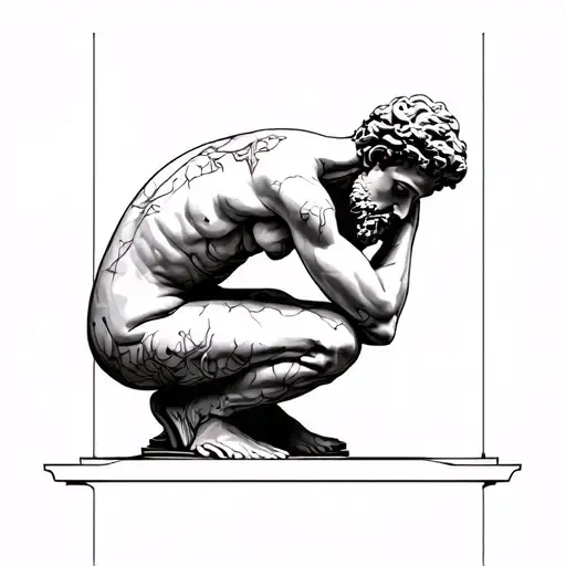 Create a tattoo design based on the statue of the thinker repaired with the japanese art of kintsugi tattoo design idea