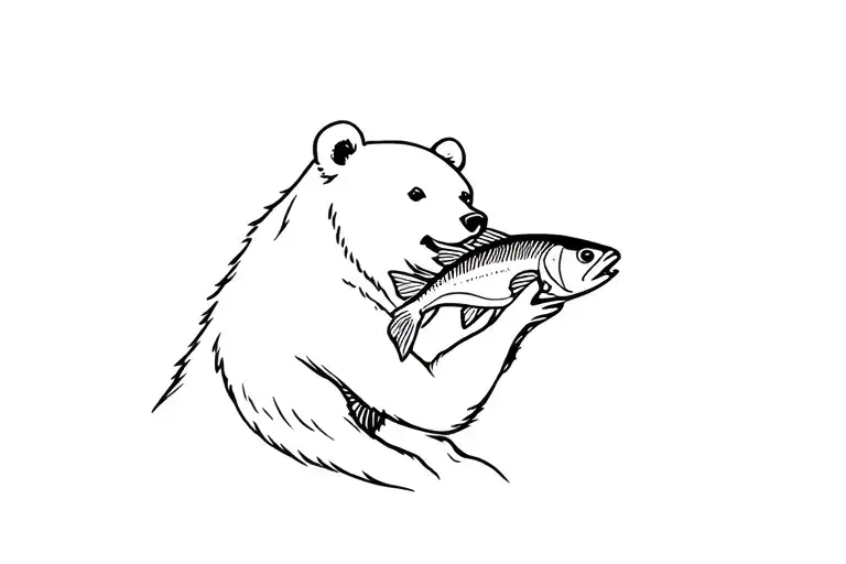 a bear holding fish in her mouth tattoo design idea
