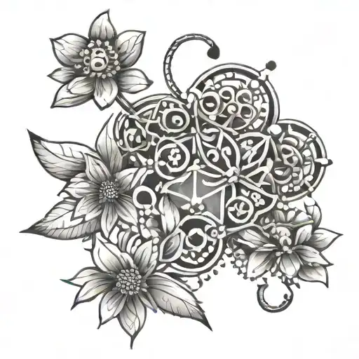 Dmt Molecule wirth flowers surrounding tattoo design idea
