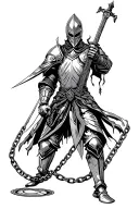 Chains, with gothic knight holding sword. tattoo design idea