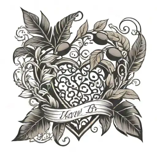 Maui's hook and olive branches in a heart shape tattoo design idea