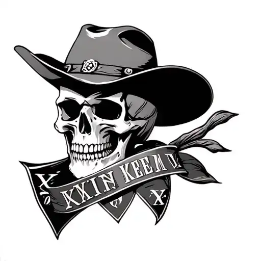 skull with cowboy had and bandana with Roman numerals below it tattoo design idea