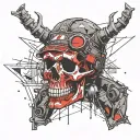 lumberjacket skull. saw and ac crossing at bottom tattoo design idea