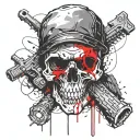 lumberjacket skull. saw and ac crossing at bottom tattoo design idea