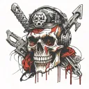 lumberjacket skull. saw and ac crossing at bottom tattoo design idea