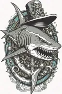 shark biting an anchor wearing a sailor hat tattoo design idea