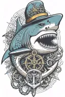 shark biting an anchor wearing a sailor hat tattoo design idea