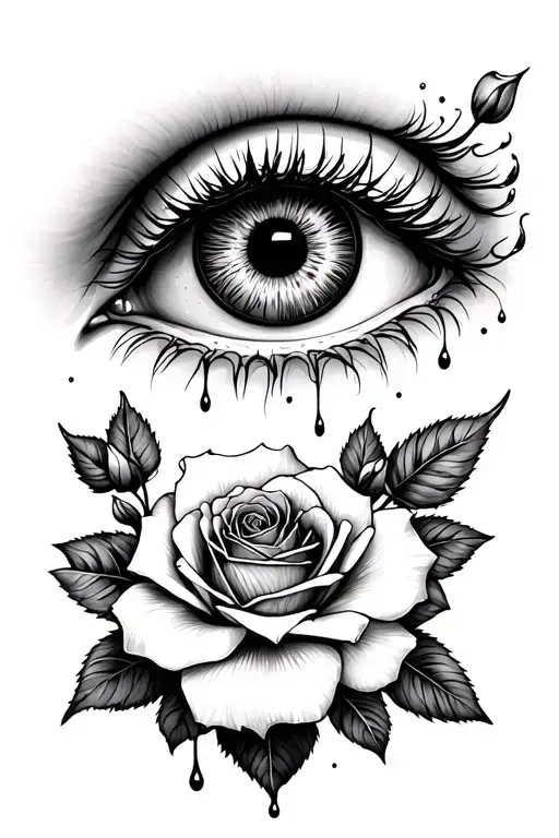 eyeball and roses with bleeding heart flowers tattoo design idea