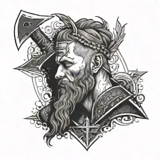 The design of the photo of Ragnar's head and the ax in her hand is a cross inside the ax tattoo design idea