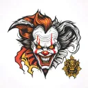 half face off pennywise half face wolf  tattoo design idea
