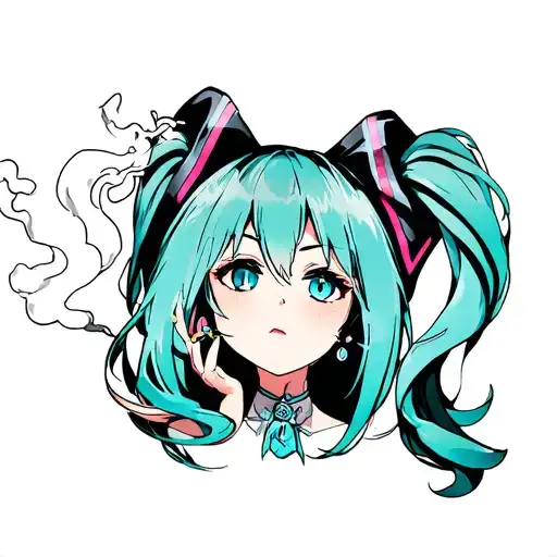 Hatsune Miku smokes cigarette tattoo design idea