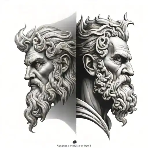 Zeus face vs Hades face tattoo design idea