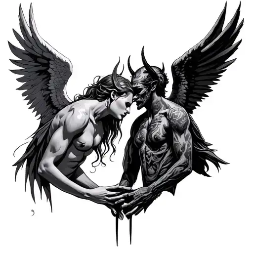 angel and devil tattoo design idea