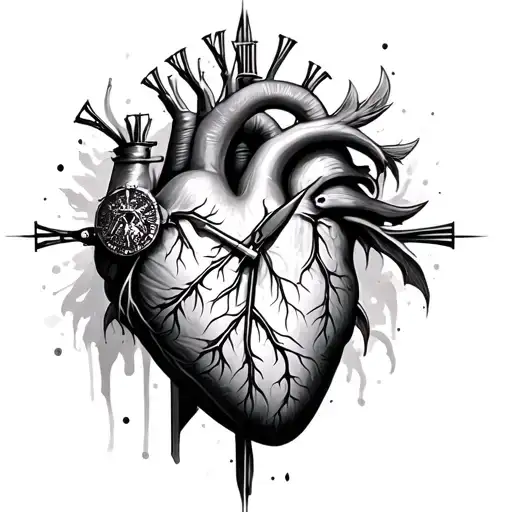 reloj y corazon anatomico con tattoo design idea
