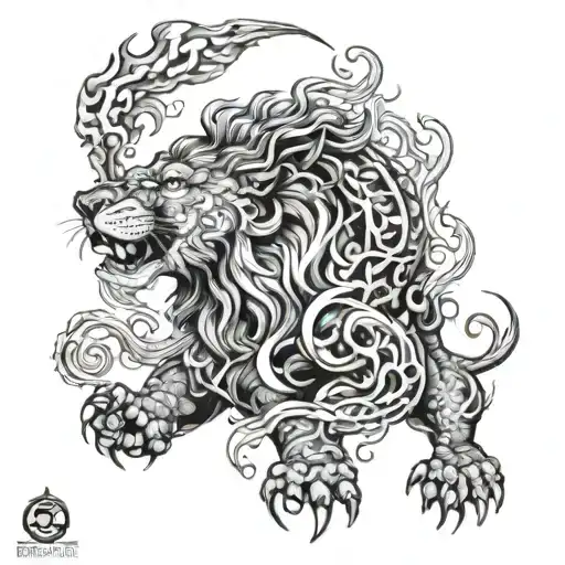 lion breathing fire like a dragon tattoo design idea