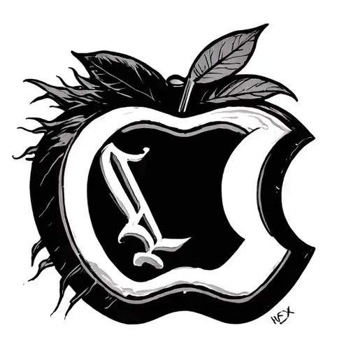 Death note anime, apple, Letter L tattoo design idea