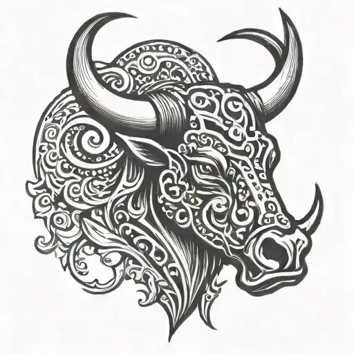 red and black heavily shaded bull horn tattoo design idea