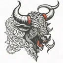 red and black heavily shaded bull horn tattoo design idea