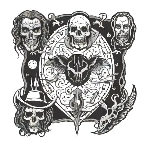 A tattoo design inspired by classic horror movies incorporating elements of witchcraft and the supernatural tattoo design idea