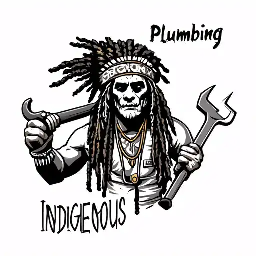 "Indigenous Plumbing " dreadlock painted face Native American plumber holding a wrench tattoo design idea