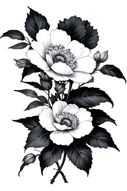japanese flowers with blackout  tattoo design idea