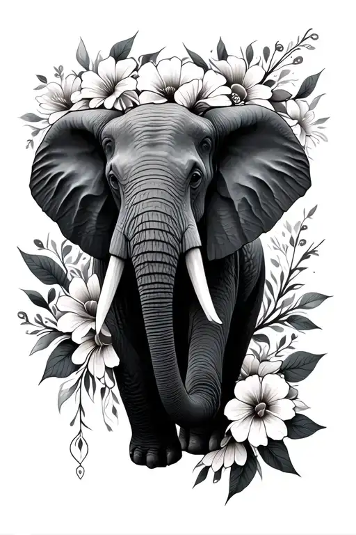 elephant, birth flower july, geometry tattoo design idea