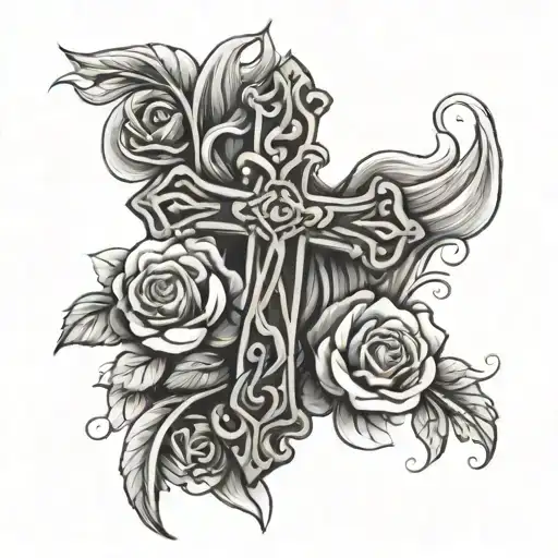 cross with roses tattoo design idea