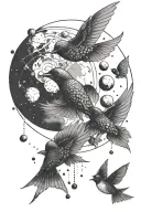 7 planets revolving around a swallow tattoo design idea