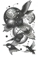 7 planets revolving around a swallow tattoo design idea