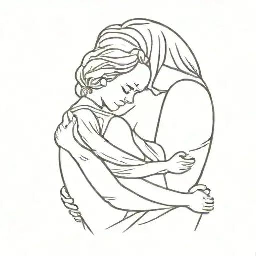 mother embracing daughter tattoo design idea