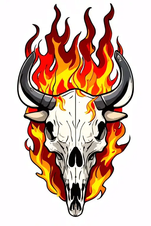 half ox skull with fire tattoo design idea