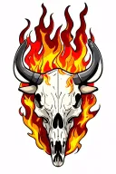 half ox skull with fire tattoo design idea
