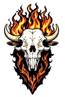 half ox skull with fire tattoo design idea