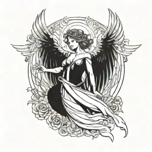 6 winged seraphim angel symmetrical tattoo design idea