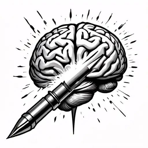 I want a tattoo of ego suicide, like a brain with a bullet through it and then turning into light. tattoo design idea