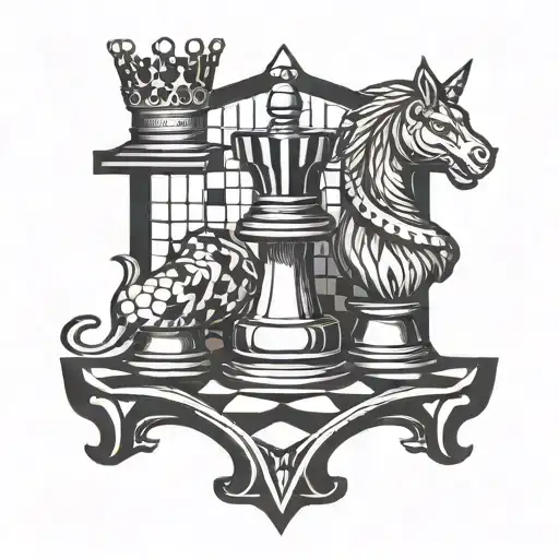 CYBERSIGILISM of symbol of king of chess piece tattoo design idea