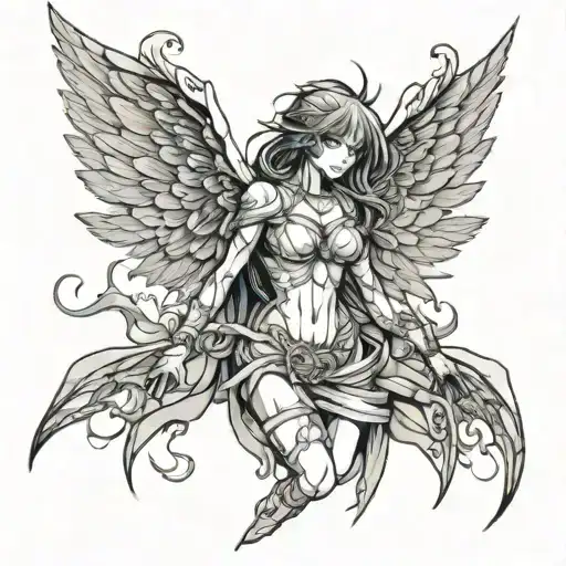 anime and death angel tattoo design idea