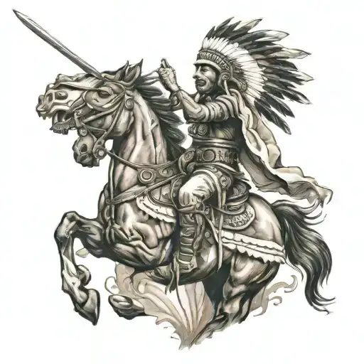 indian warrior riding tattoo design idea