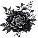 bohemian aesthetic tattoo, flowers that wrap aroud forearm black and whitw tattoo design idea