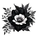 bohemian aesthetic tattoo, flowers that wrap aroud forearm black and whitw tattoo design idea